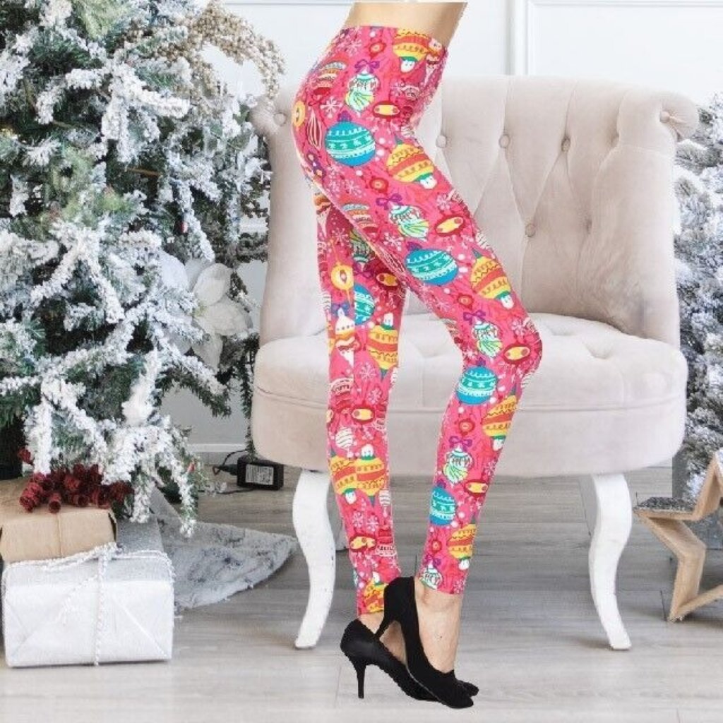 New Mix Women Christmas Legging Holiday Ornaments Print High Rise Fits Xl-Xxl